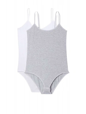 2 Adet İp Askılı Kadın Çıtçıtlı Body Beyaz ve Gri