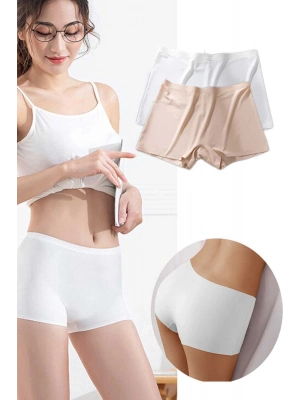 2 Adet Kadın Dikişsiz Görünmez İz Yapmaz Mini Şort Boxer Beyaz Ten
