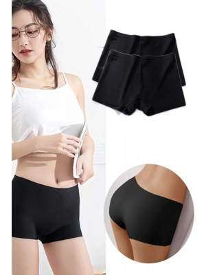 2 Adet Kadın Dikişsiz Görünmez İz Yapmaz Mini Şort Boxer Siyah