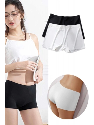 2 Adet Kadın Dikişsiz Görünmez İz Yapmaz Mini Şort Boxer Siyah Beyaz