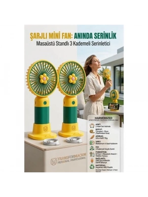2 ADET Şarjlı Mini El Fanı Taşınabilir Masaüstü Vantilatör max 4 saat 723211