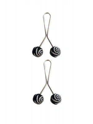 2 Adet Tesettür Eşarp ve Şal Klipsi Siyah Desenli