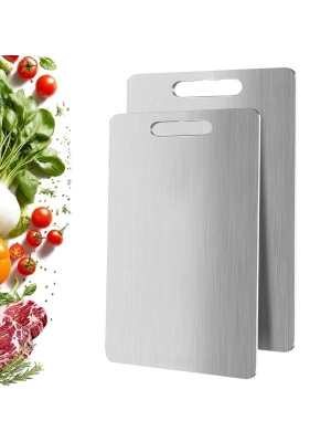 ®  2 Boy Paslanmaz Çelik Leke Tutmaz,Kırılmaz,Antibakteriyel,Elde ve Bulaşık Makinesinde Yıkanabilen Meyve,Sebze,Et,Tavuk Kesim Panosu