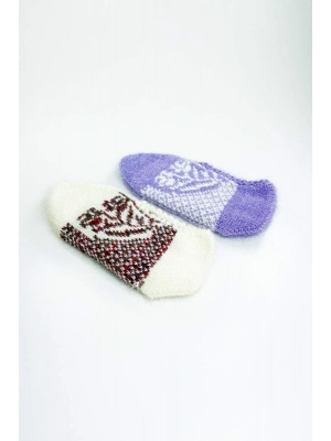 2 Çift El Örgüsü Kışlık Şık Kadın Yün Patik Set 1