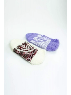 2 Çift El Örgüsü Kışlık Şık Kadın Yün Patik Set 1