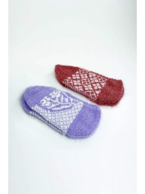 2 Çift El Örgüsü Kışlık Şık Kadın Yün Patik Set 3