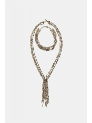 2li Boncuklu Gerdanlık Kolye - Kahverengi