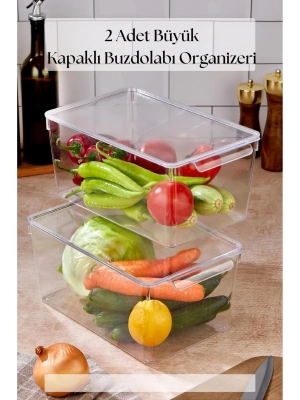 2 Li Kapaklı Buzdolabı Organizeri & Buzdolabı Düzenleyici 6 lt