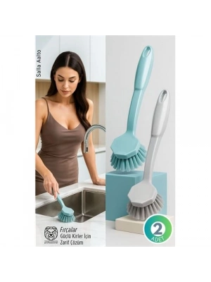 ® 2li Mutfak Lavabo ve Tencere Fırçası Seti - Çizmez Kıl Yapılı Ergonomik Bulaşık Yıkama Fırçası