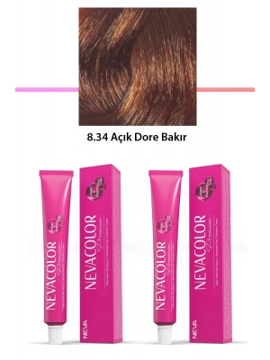 2 li Set Premium 8.34 Açık Dore Bakır - Kalıcı Krem Saç Boyası 2 X 50 g Tüp