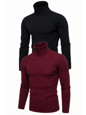 2li Siyah Bordo   Kaşkorse Boğazlı Full Likralı Fitilli Body Kazak