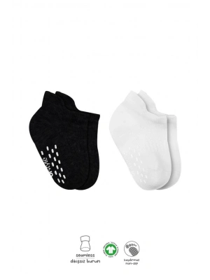 2Li Sneakers Kaymaz Basic Penye Çorap 20103 Siyah Ekru