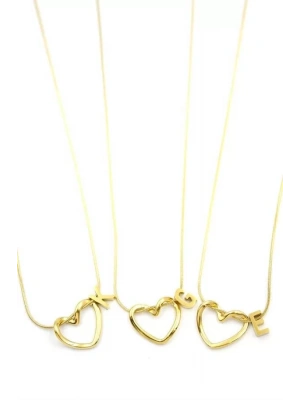 24lü Kalp Harf Kolye - Altın