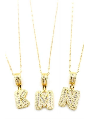 24lü Taşlı  Harf Kolye - Altın