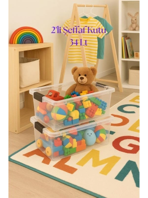 2’li Şeffaf Saklama Kutusu & Düzenleme Kutusu & Oyuncak Kutusu 34 Lt