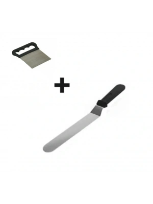 2li Set Hamur Şekillendirici Eğik Pasta Spatulası Ve Metal Hamur Kesici Kazıyıcı Spatula
