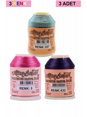 3 Adet Altınbaşak Oya ve Dantel İpi 20 gr - Royaleks - No: 005 - 432 - 357