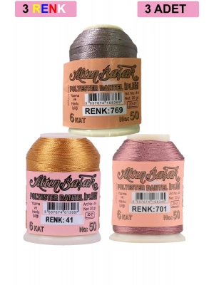 3 Adet Altınbaşak Oya ve Dantel İpi 20 gr - Royaleks - No: 041 - 701 - 769