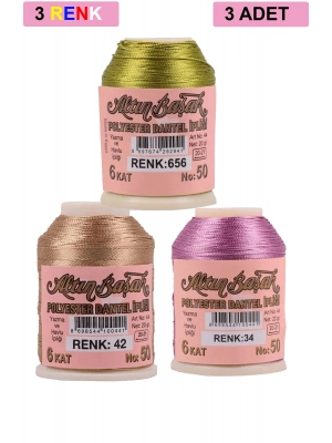 3 Adet Altınbaşak Oya ve Dantel İpi 20 gr - Royaleks - No: 042 - 034 - 656