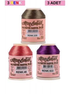 3 Adet Altınbaşak Oya ve Dantel İpi 20 gr - Royaleks - No: 046 - 622 - 229