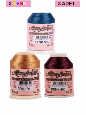 3 Adet Altınbaşak Oya ve Dantel İpi 20 gr - Royaleks - No: 050 - 480 - 585