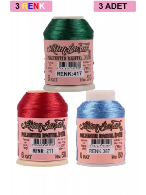 3 Adet Altınbaşak Oya ve Dantel İpi 20 gr - Royaleks - No: 211 - 387 - 417