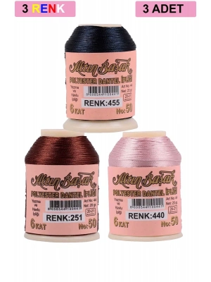 3 Adet Altınbaşak Oya ve Dantel İpi 20 gr - Royaleks - No: 251 - 440 - 455