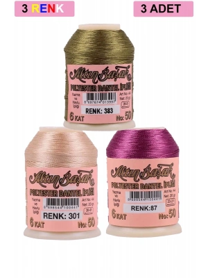 3 Adet Altınbaşak Oya ve Dantel İpi 20 gr - Royaleks - No: 301 - 087 - 383