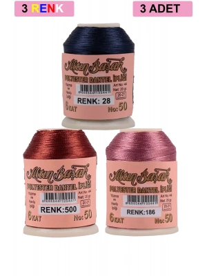 3 Adet Altınbaşak Oya ve Dantel İpi 20 gr - Royaleks - No: 500 - 186 - 028