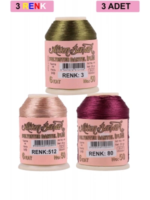 3 Adet Altınbaşak Oya ve Dantel İpi 20 gr - Royaleks - No: 512 - 080 - 003