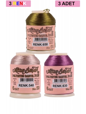 3 Adet Altınbaşak Oya ve Dantel İpi 20 gr - Royaleks - No: 548 - 830 - 658