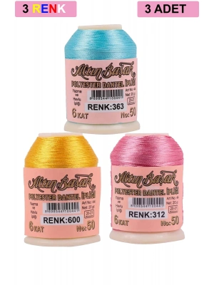 3 Adet Altınbaşak Oya ve Dantel İpi 20 gr - Royaleks - No: 600 - 312 - 363