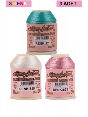 3 Adet Altınbaşak Oya ve Dantel İpi 20 gr - Royaleks - No: 648 - 693 - 022