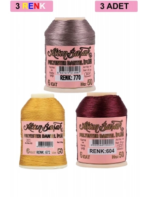 3 Adet Altınbaşak Oya ve Dantel İpi 20 gr - Royaleks - No: 672 - 604 - 770