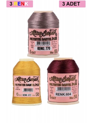 3 Adet Altınbaşak Oya ve Dantel İpi 20 gr - Royaleks - No: 672 - 604 - 770