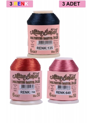 3 Adet Altınbaşak Oya ve Dantel İpi 20 gr - Royaleks - No: 748 - 649 - 135