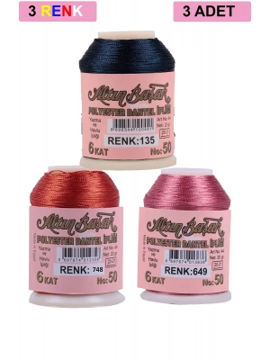 3 Adet Altınbaşak Oya ve Dantel İpi 20 gr - Royaleks - No: 748 - 649 - 135