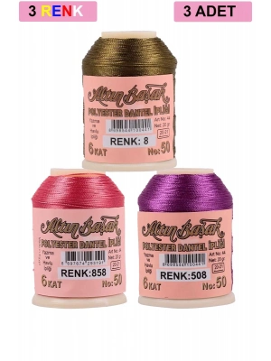 3 Adet Altınbaşak Oya ve Dantel İpi 20 gr - Royaleks - No: 858 - 508 - 008