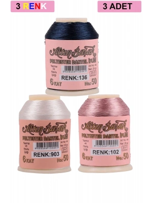 3 Adet Altınbaşak Oya ve Dantel İpi 20 gr - Royaleks - No: 903 - 102 - 136