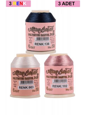 3 Adet Altınbaşak Oya ve Dantel İpi 20 gr - Royaleks - No: 903 - 102 - 136