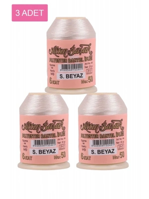 3 Adet Altınbaşak Oya ve Dantel İpi 20 gr - Royaleks - No: Ş.BEYAZ