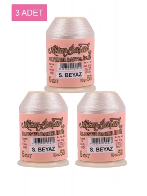 3 Adet Altınbaşak Oya ve Dantel İpi 20 gr - Royaleks - No: Ş.BEYAZ