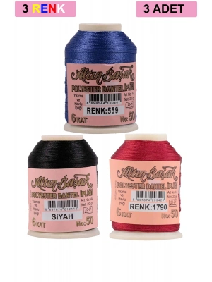 3 Adet Altınbaşak Oya ve Dantel İpi 20 gr - Royaleks - No: SİYAH - 1790 - 559