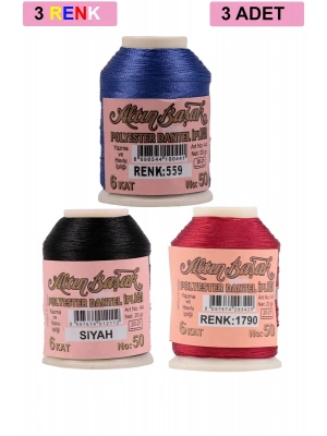 3 Adet Altınbaşak Oya ve Dantel İpi 20 gr - Royaleks - No: SİYAH - 1790 - 559