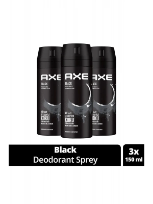 3 Adet Axe Erkek Deodorant & Bodyspray Black 48 Saat Etkileyici Koku Vücut Spreyi 150 ml
