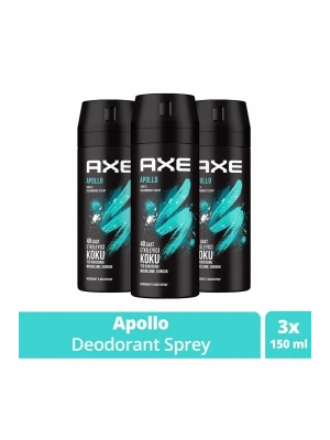 3 Adet Axe Erkek Sprey Deodorant Apollo 48 Saat Etkileyici Koku Vücut Spreyi 150 ml