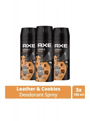 3 Adet Axe Erkek Sprey Deodorant Leather & Cookies 48 Saat Etkileyeci Koku 150 ml