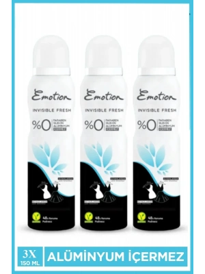 3 Adet Emotion Invisible Fresh Black & White Kadın Deodorant 150ml Vegan, Leke Bırakmaz