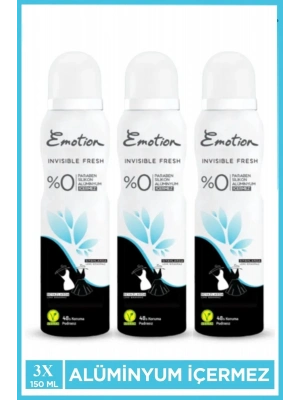 3 Adet Emotion Invisible Fresh Black & White Kadın Deodorant 150ml Vegan, Leke Bırakmaz