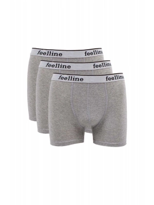 3 adet Feelline Gri Pamuklu Doğal Likralı Erkek Boxer